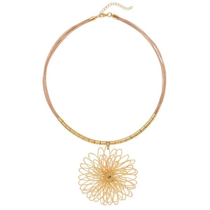 Blooming Beauty 18k Gold Plated Golden Sunflower Wired Maxi Necklace - Treasures of Brazil