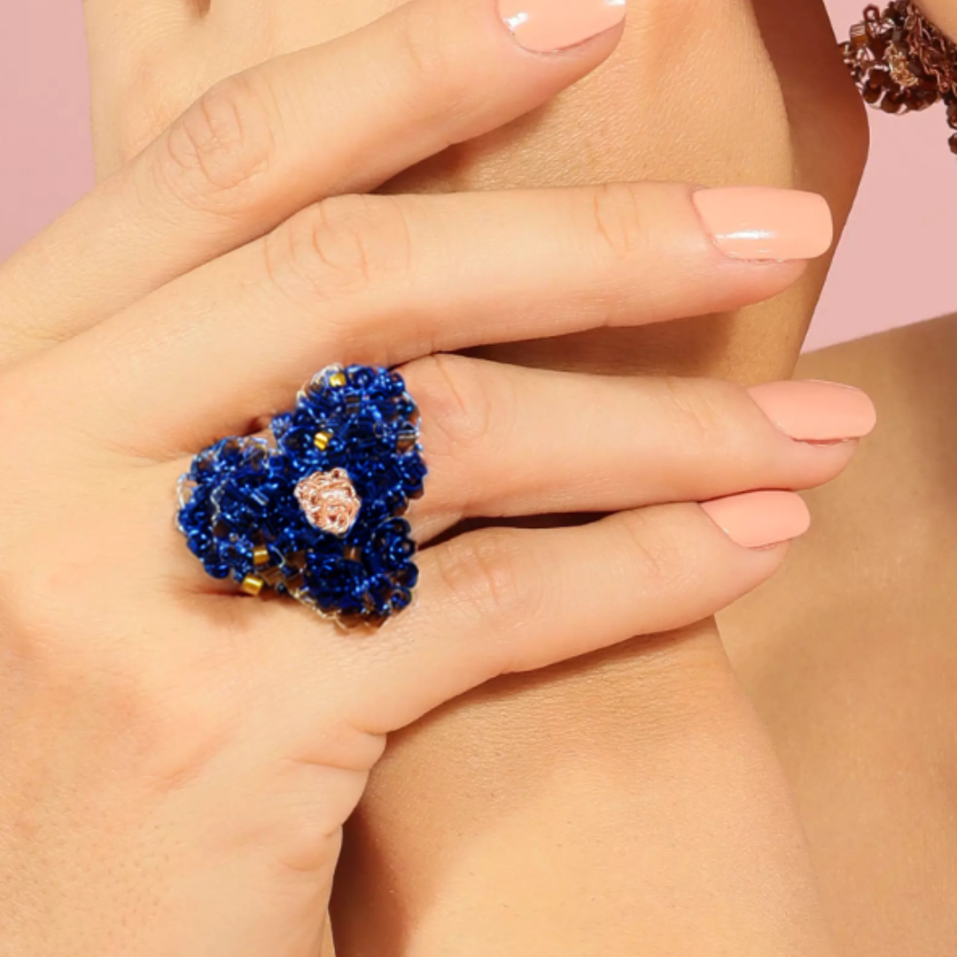 Blooming Beauty Orchid 18k Gold Plated Crochet Adjustable Ring - Treasures of Brazil