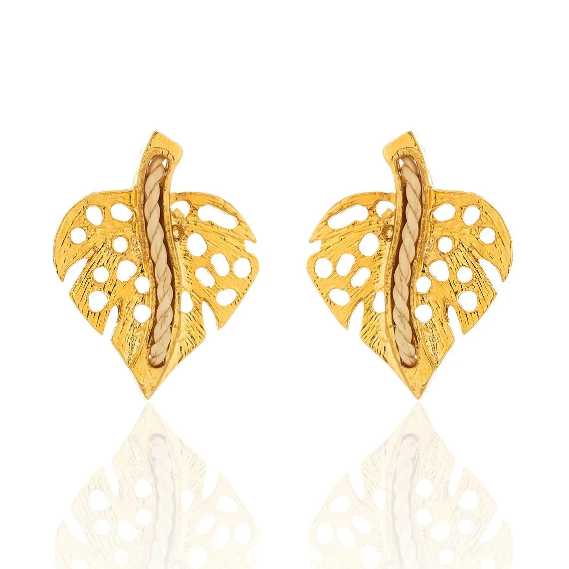 Blooming Beauty 18K Gold Plated Tropical Monstera Buriti Stud Earrings - Treasures of Brazil