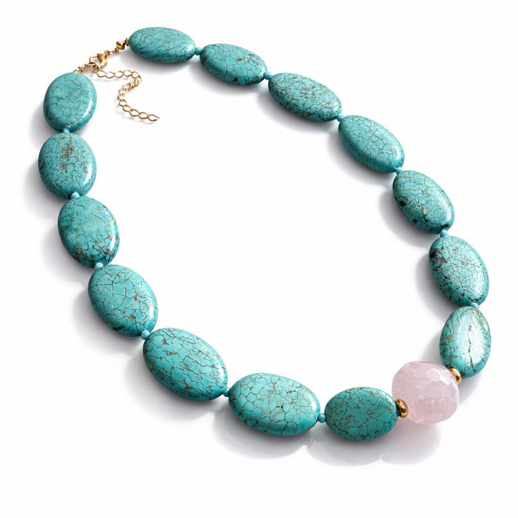 Turquoise and rose quartz statement necklace