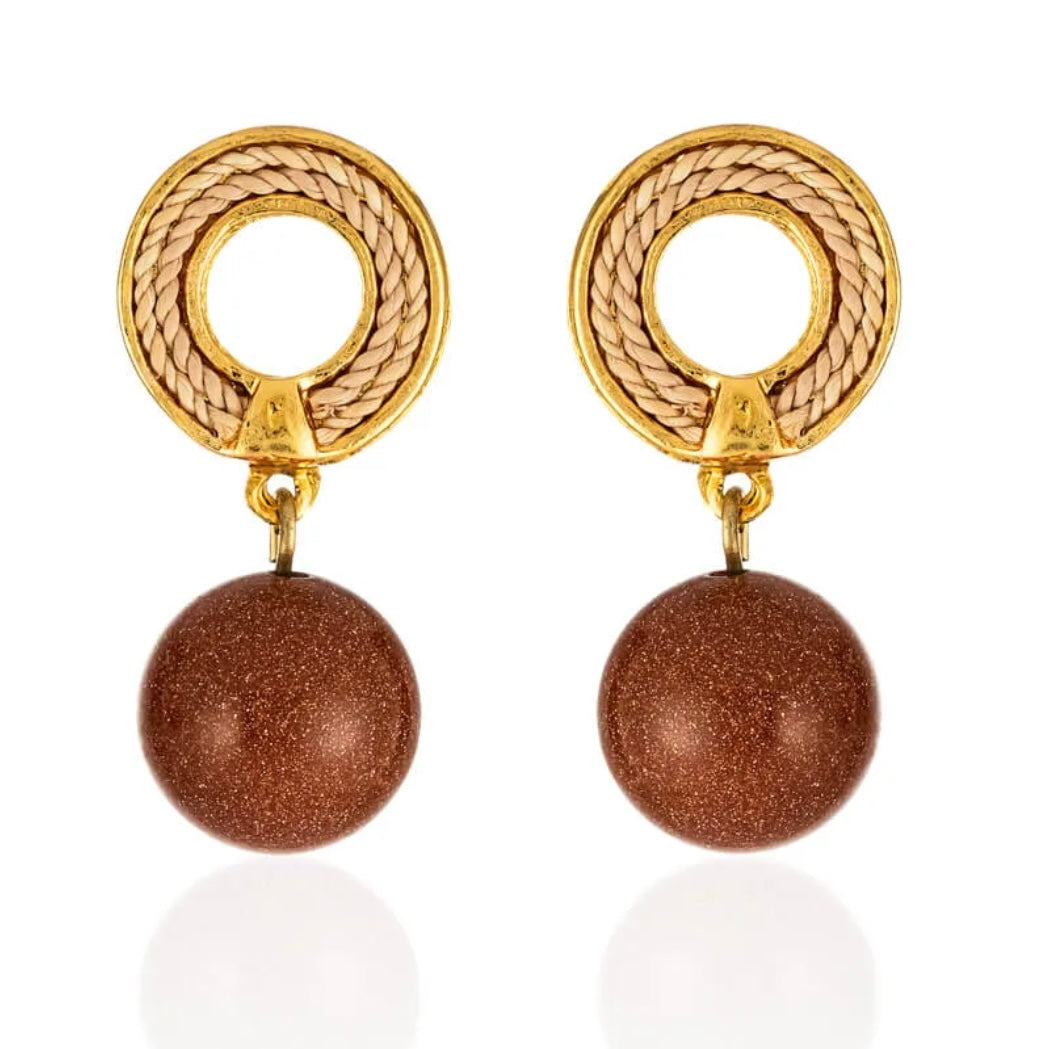 Ethereal Amazonia 18k Gold Plated Boho Style Goldstone Earrings - Treasures of Brazil