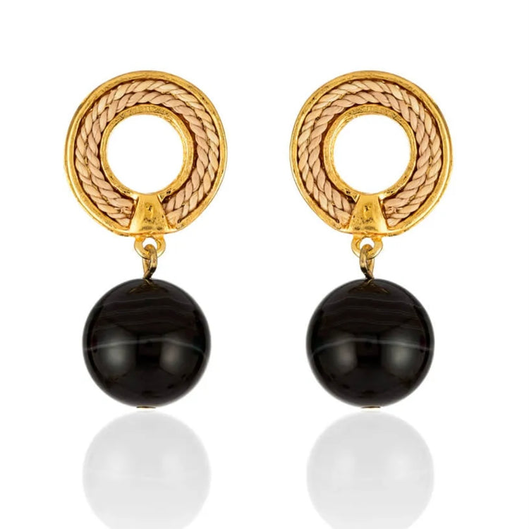 Ethereal Amazonia 18k Gold Plated Boho Style Onyx Earrings - Treasures of Brazil