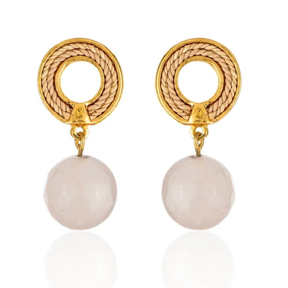 Ethereal Amazonia 18k Gold Plated Boho Style Rose Quartz Earrings - Treasures of Brazil