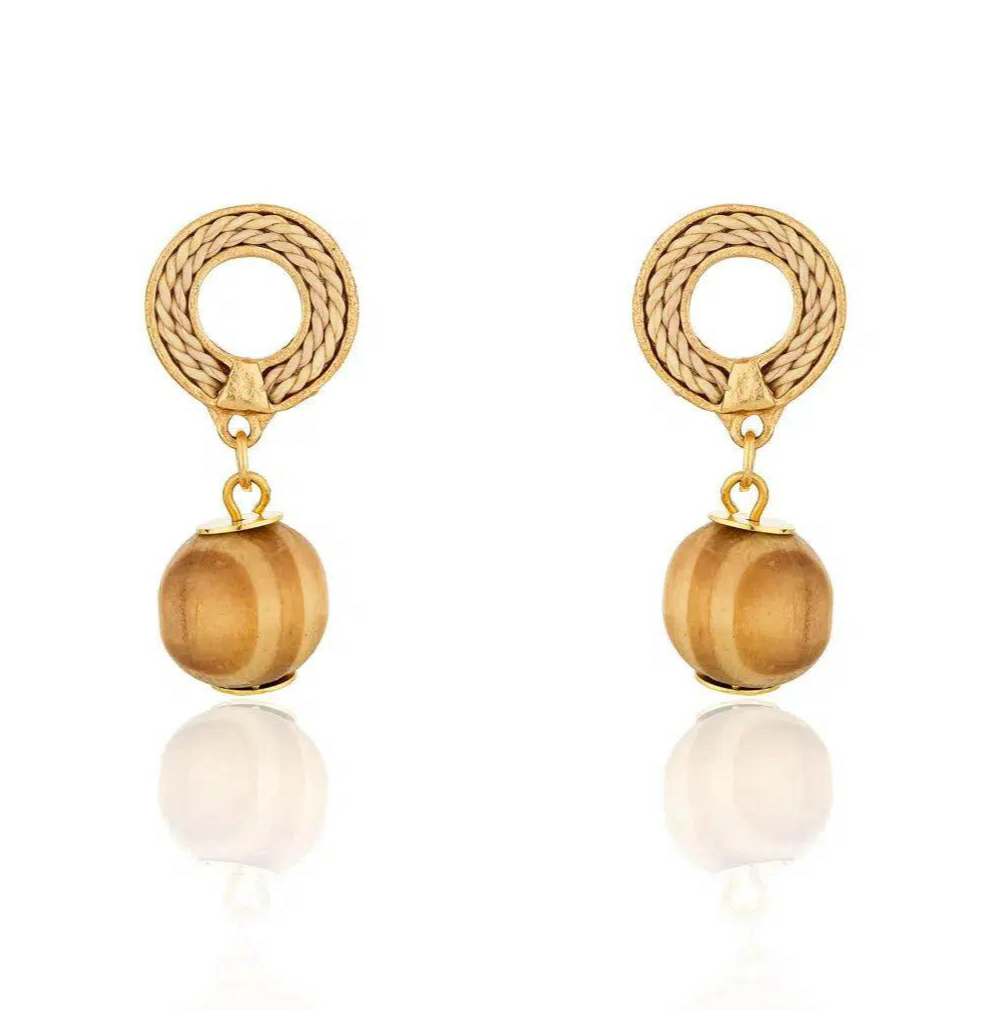 Ethereal Amazonia 18k Gold Plated Boho Style Wood Earrings - Treasures of Brazil