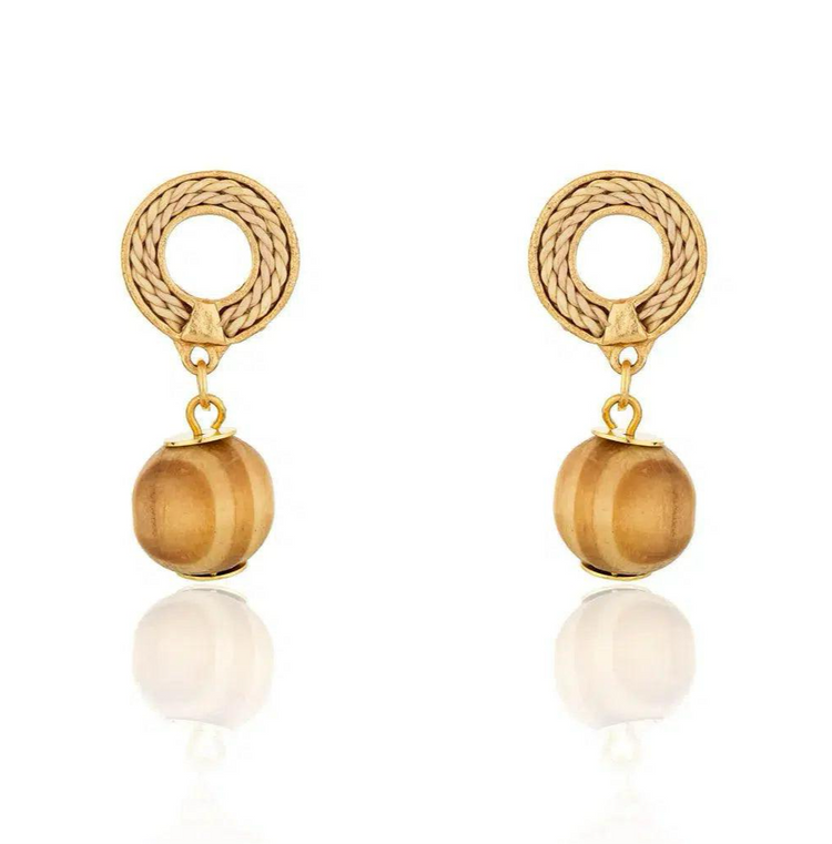 Ethereal Amazonia 18k Gold Plated Boho Style Wood Earrings - Treasures of Brazil