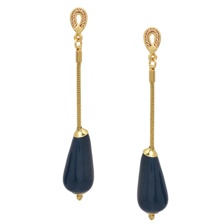 Ethereal Amazonia 18k Gold Plated Navy Blue Colour Drops Buriti Earrings - Treasures of Brazil