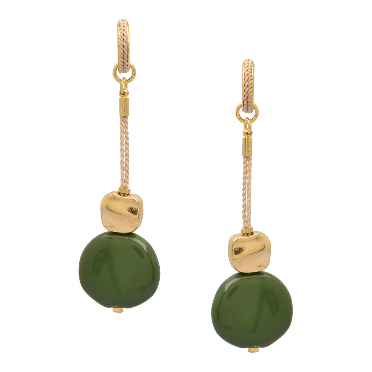 Ethereal Amazonia Dream Drops 18k Gold Plated Olive Green Buriti Earrings - Treasures of Brazil