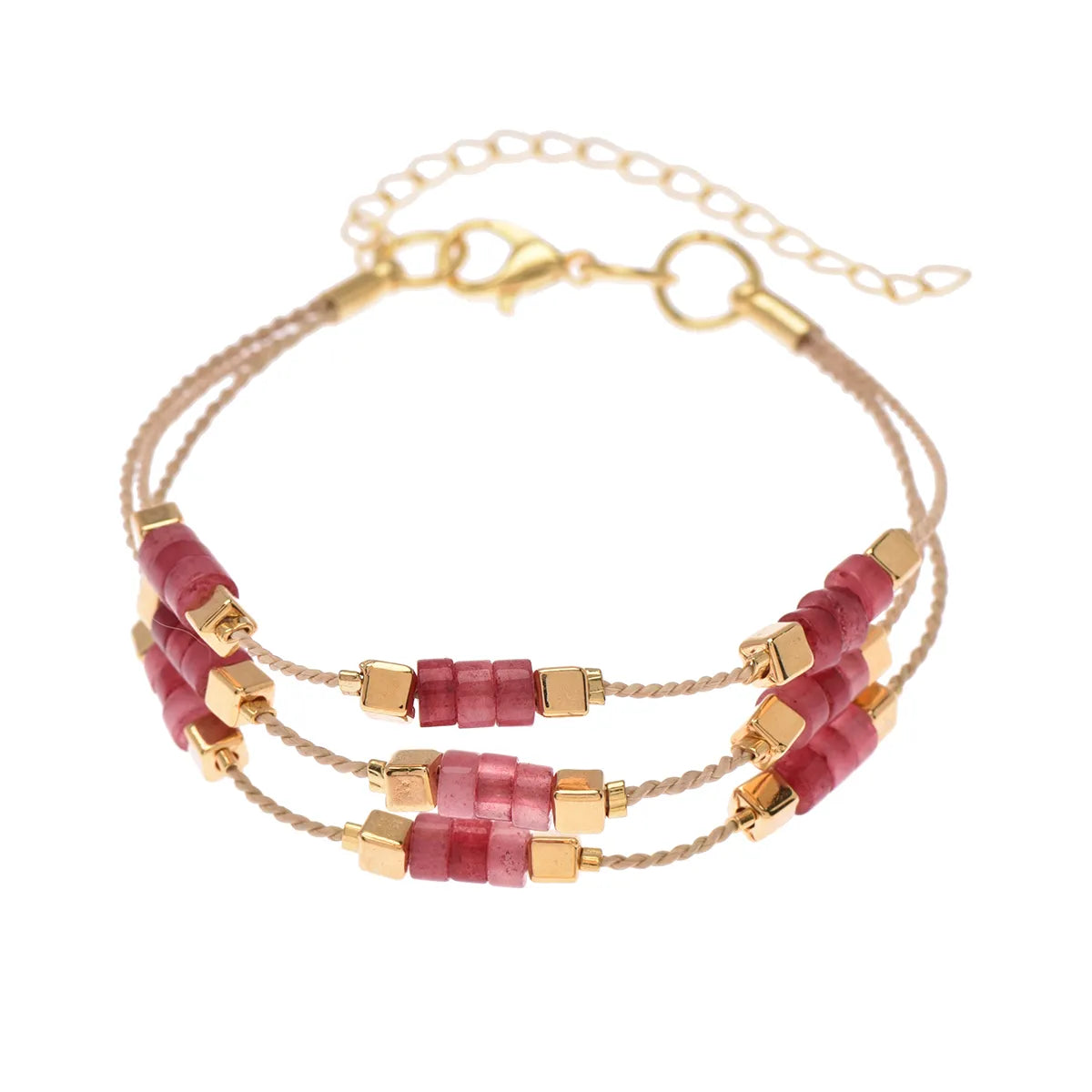 Ethereal Amazonia 18k Gold Plated Tropical Essence Strawberry Quartz Bracelet - Treasures of Brazil