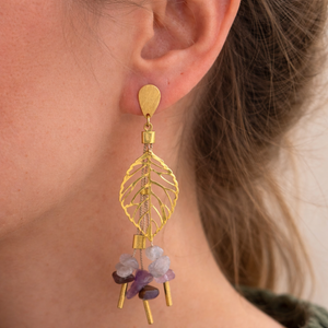 Ethereal Amazonia Golden Leaf Stone Earrings