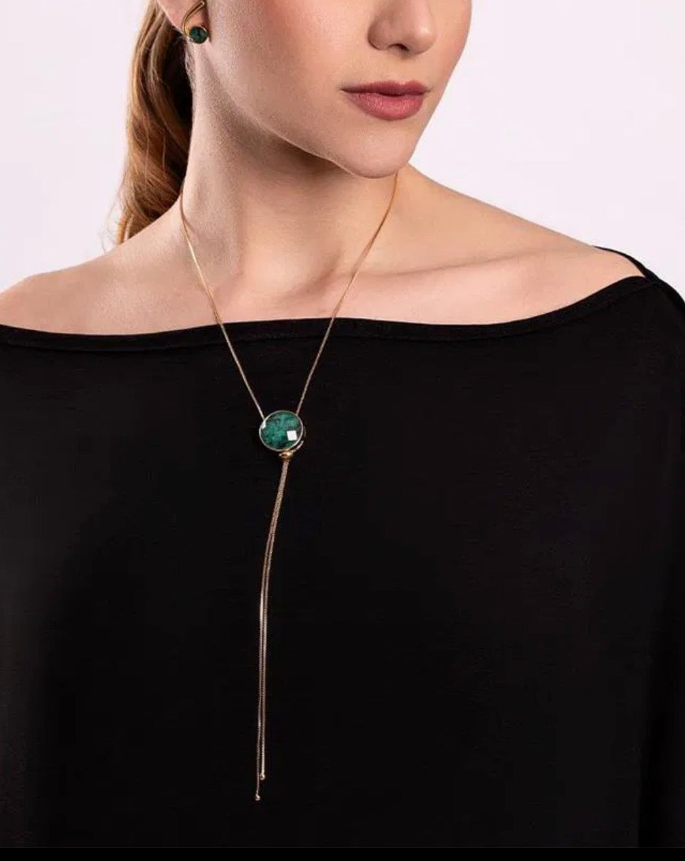 PureNature Ornaments Crystal Angles Adjustable Emerald Necklace