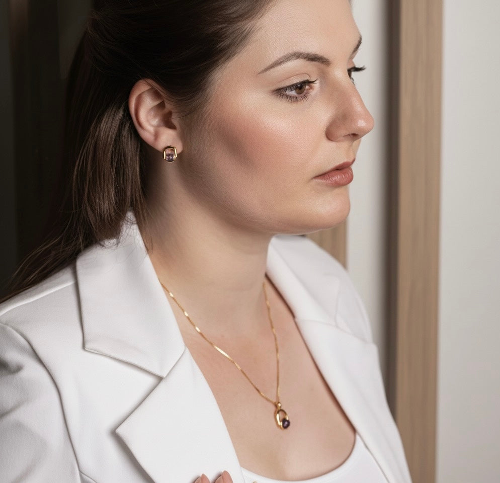 TerraFusion Gems Treasure Box Amethyst Earrings and Necklace Set