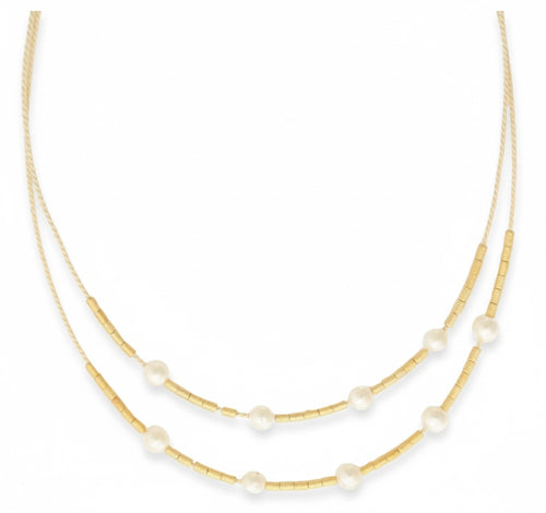 Ethereal Amazonia Layered Buriti Necklace with Fresh Water Pearl Details