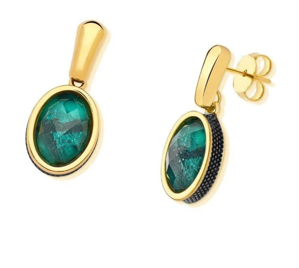 PureNature Ornaments Kingdom's Gem Dark Rhodium and Gold Emerald Earrings and Necklace Set