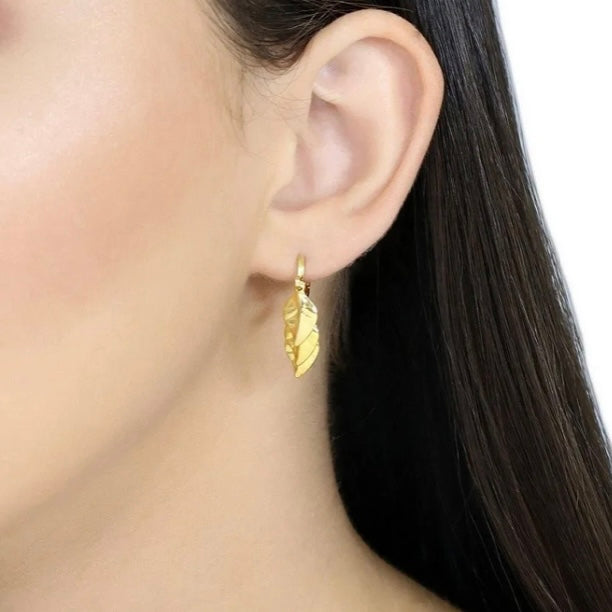 Charm Collection Mini Hoops Leverback Earrings - Golden Leaves