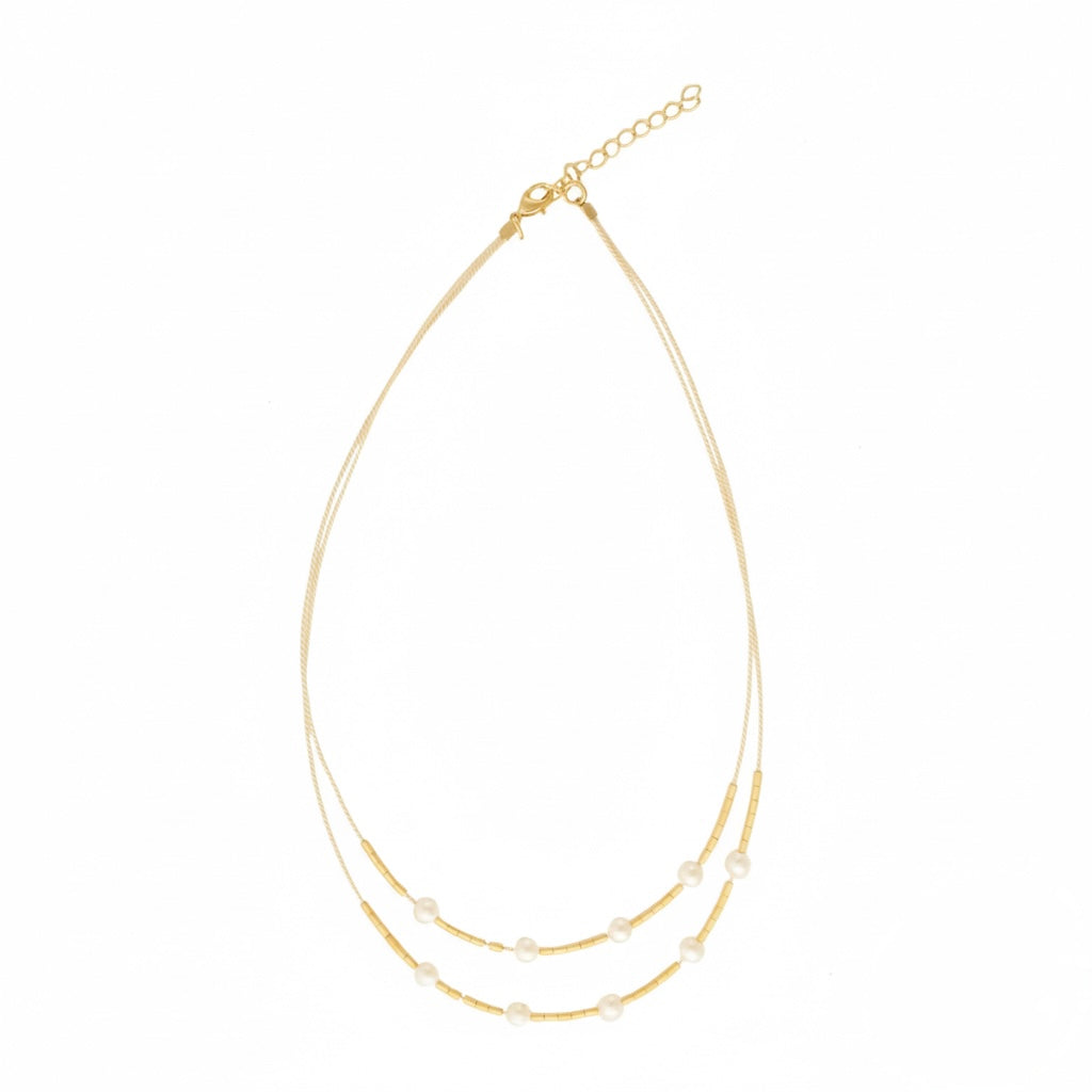 Ethereal Amazonia Layered Buriti Necklace with Fresh Water Pearl Details