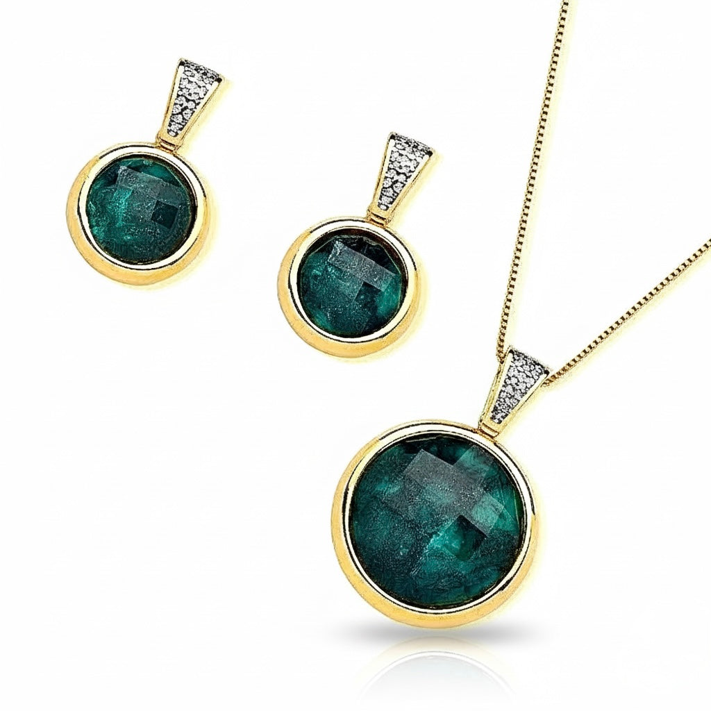 PureNature Ornaments Forest Allure Sparks Emerald Stud Earrings and Necklace Set