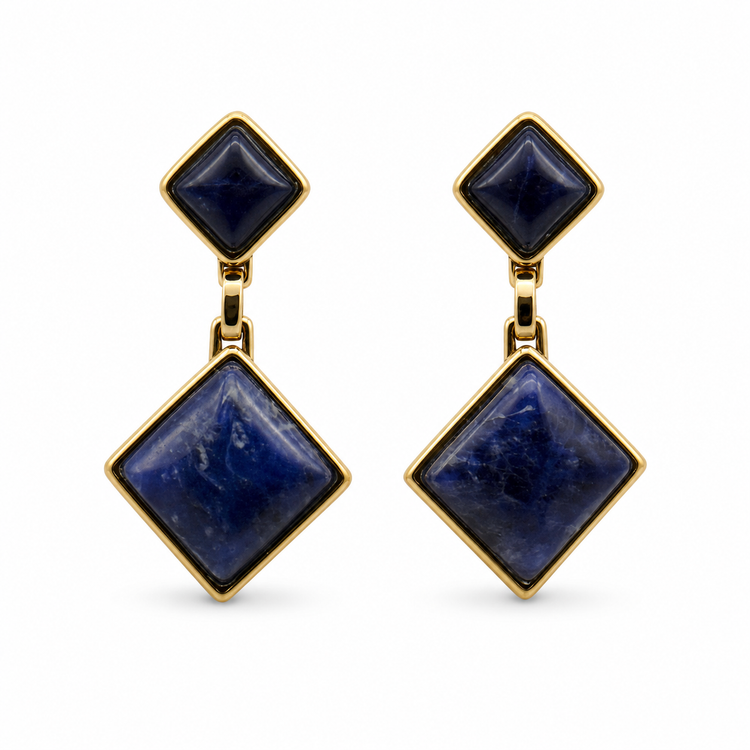 Sodalite Pedras do Brasil natural stone PVD drop earrings