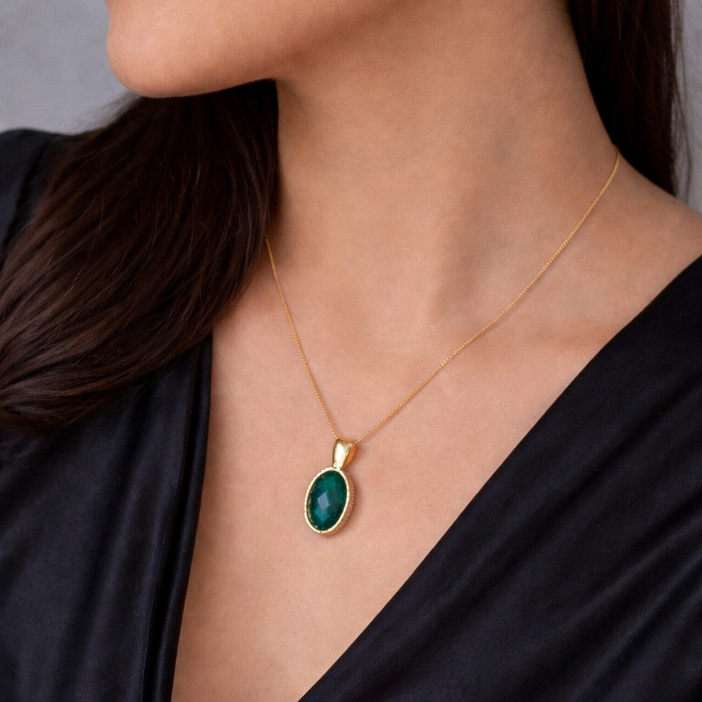 PureNature Ornaments Kingdom's Gem Dark Rhodium and Gold Emerald Earrings and Necklace Set