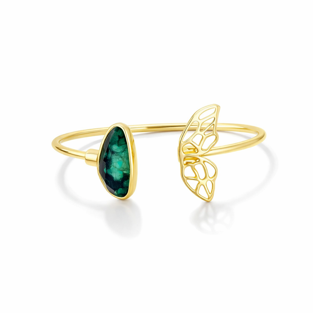 PureNature Ornaments Delicate Wings Emerald Cuff Bracelet