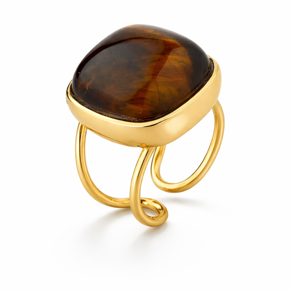 TerraFusion Gems Regal Shine Tiger's Eye Cuff Ring