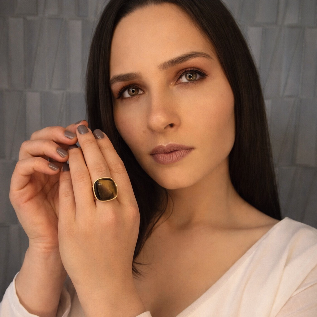 TerraFusion Gems Regal Shine Tiger's Eye Cuff Ring