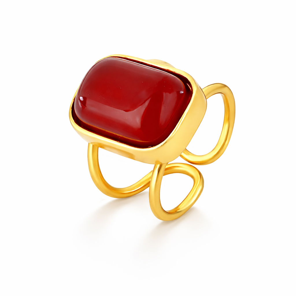 TerraFusion Gems Kindness Fire Agate Cuff Ring