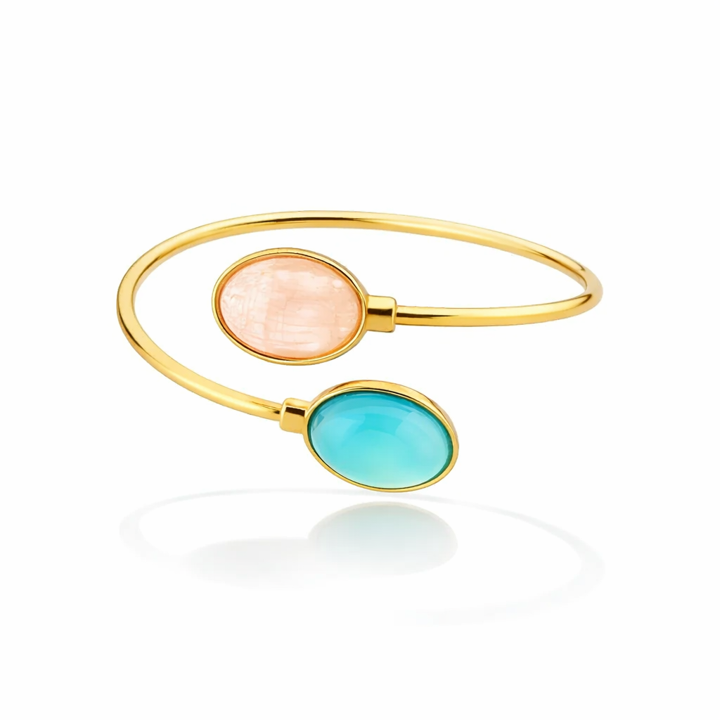TerraFusion Gems Best Friends Rose Quartz and Blue Sky Agate Cuff Bracelet