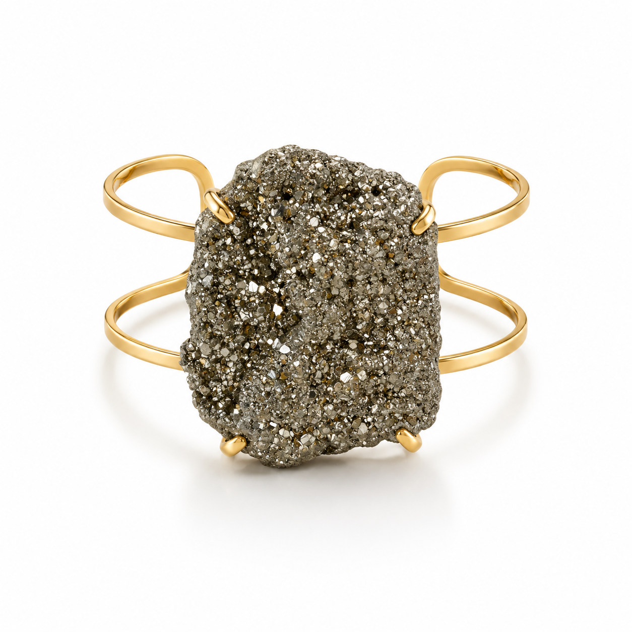 EarthLuxe Treasures Natural Pyrite Cuff Bracelet | Raw Pyrite Stone Bracelet