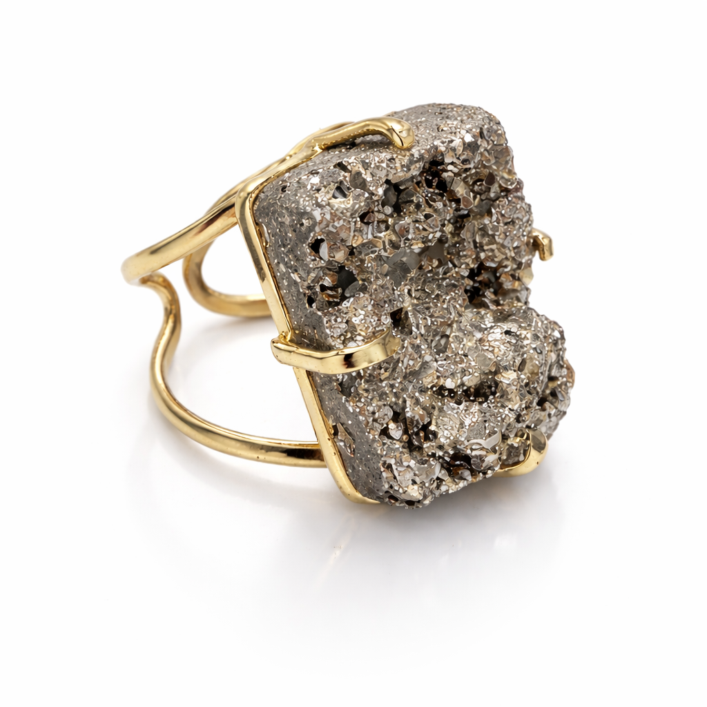 EarthLuxe Treasures Natural Pyrite Ring | Raw Pyrite Stone Ring