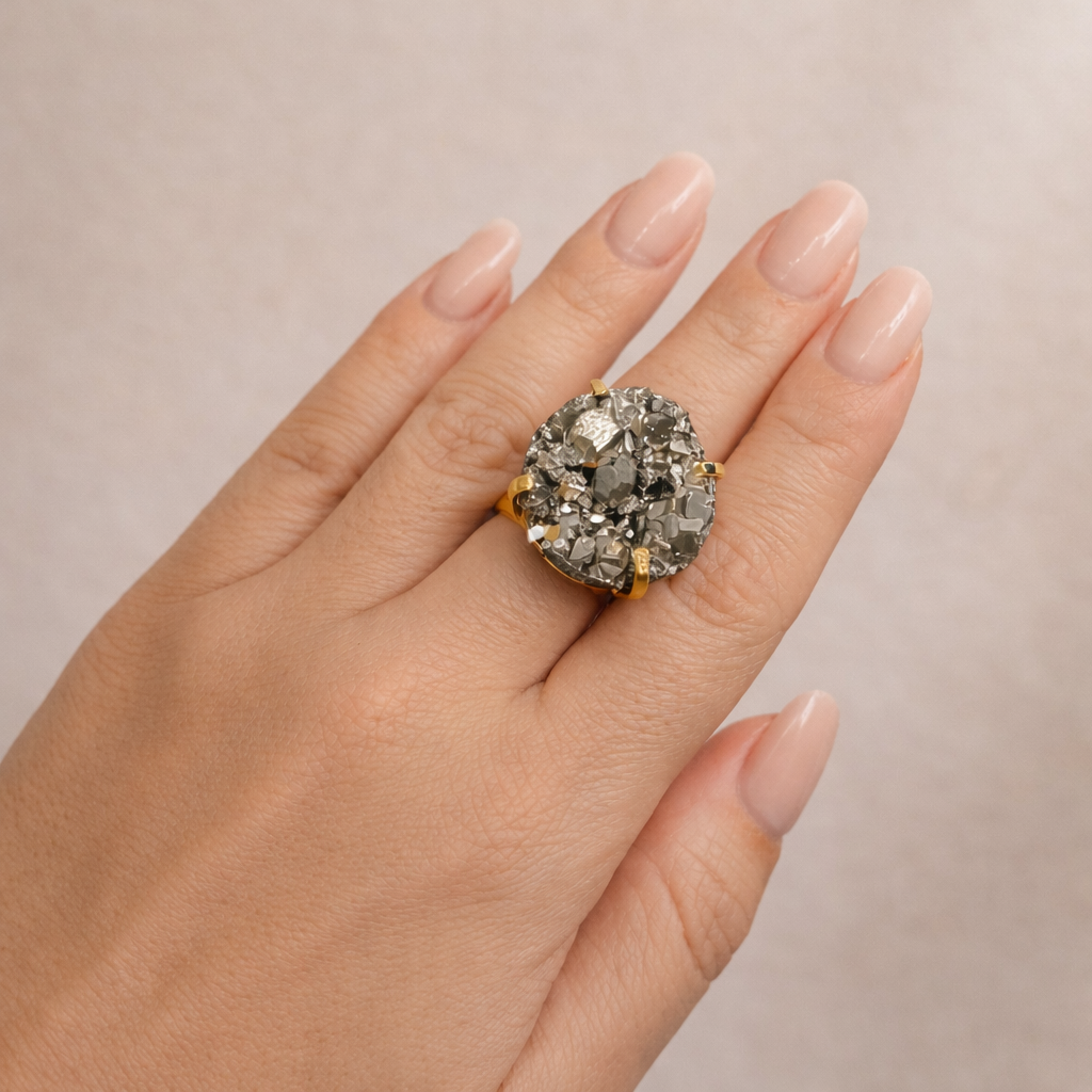EarthLuxe Treasures Natural Pyrite Ring | Raw Pyrite Stone Ring