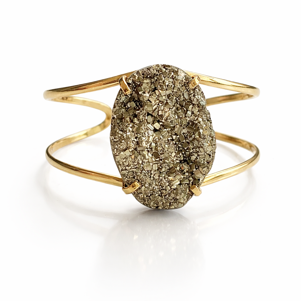 EarthLuxe Treasures Natural Pyrite Cuff Bracelet | Raw Pyrite Stone Bracelet