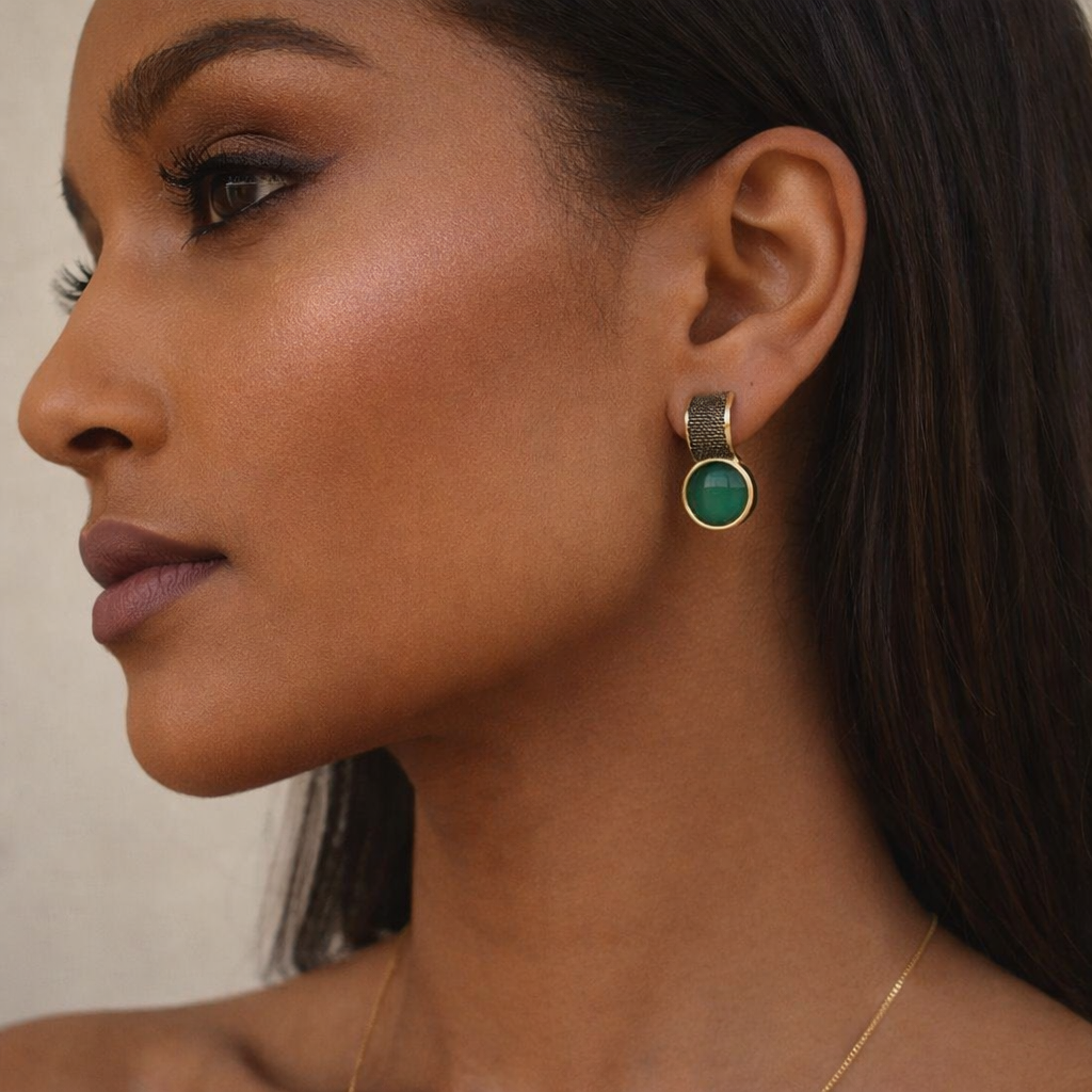 PureNature Ornaments The Righteous One Round Emerald Earrings