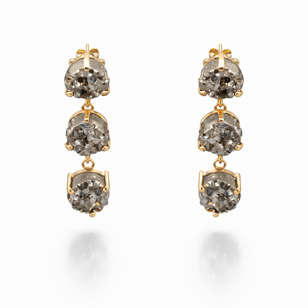 Natural Pyrite Drop Earrings | 18k Gold Plated | PearlFusion Collection