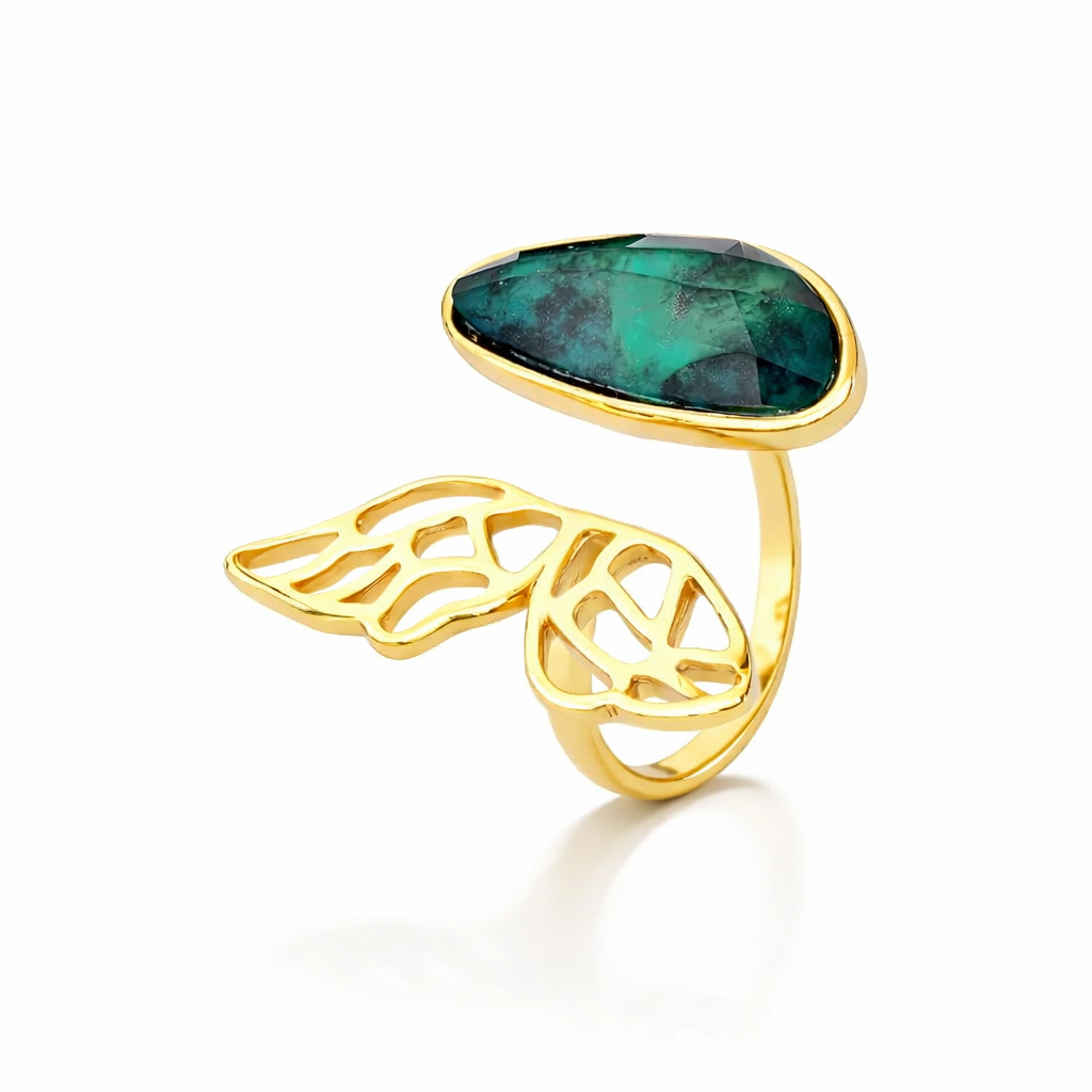 PureNature Ornaments Delicate Wings Emerald Cuff Ring