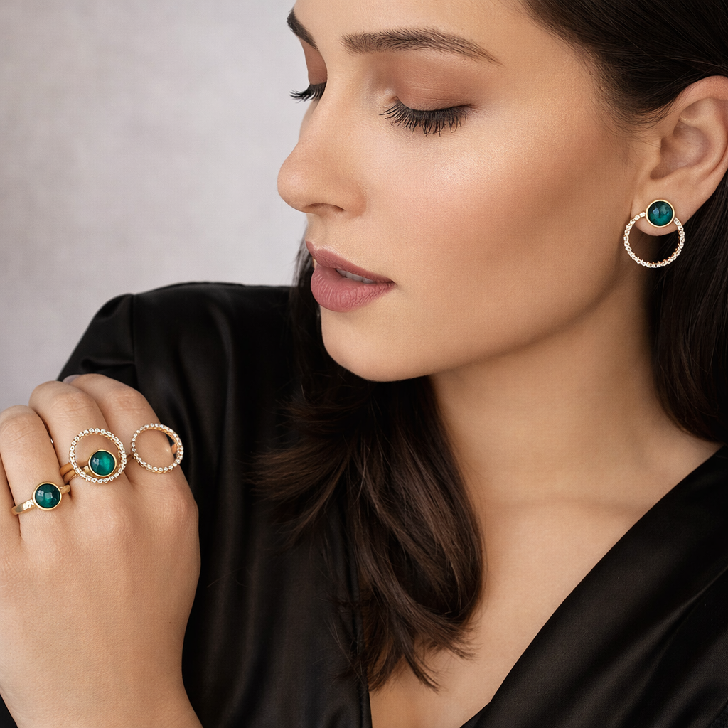 PureNature Ornaments Verdant Elegance Emerald and Zircon Halo Earrings