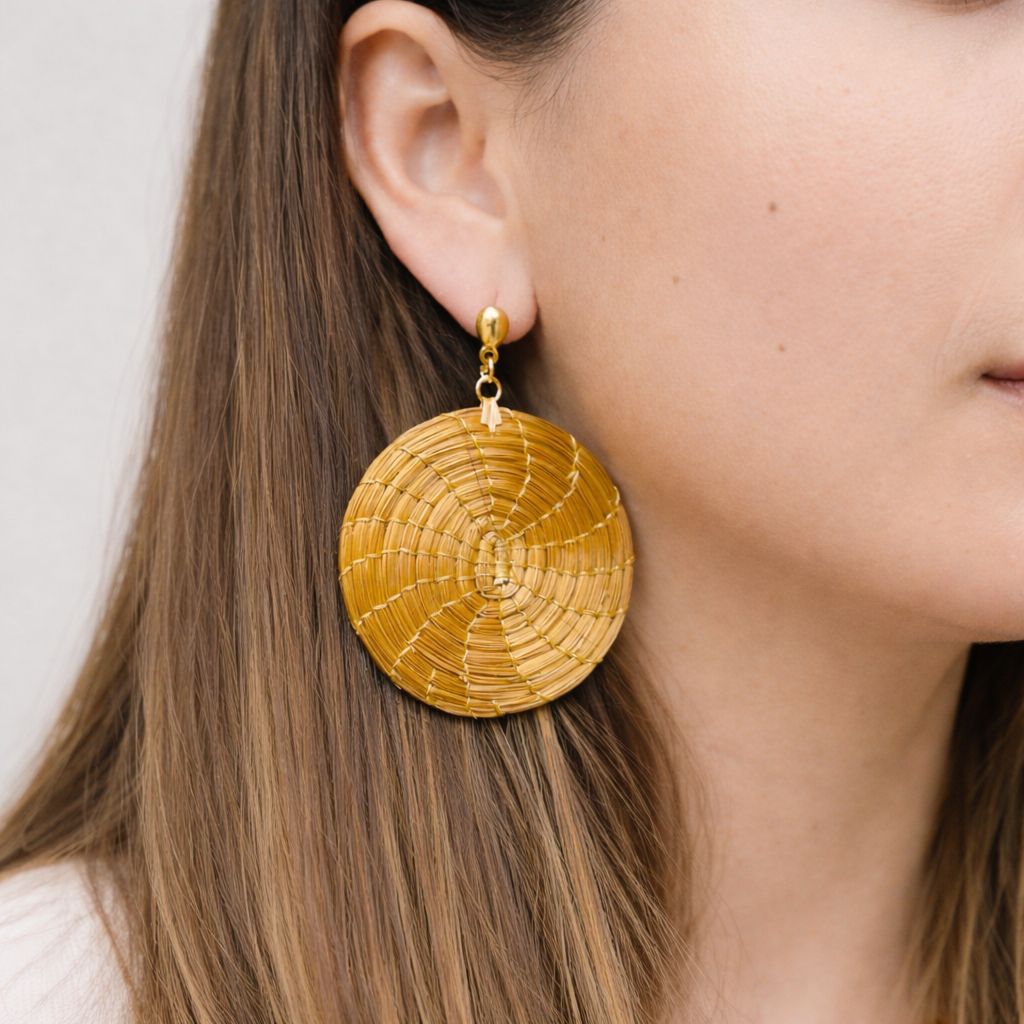 EarthWoven Treasures Summer Maxi Golden Grass Mandala Earrings