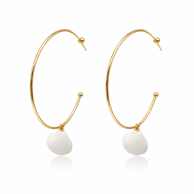 Ocean Whisper Gold Plated Shell Hoops