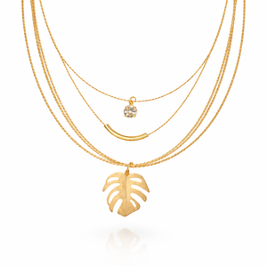 Ethereal AmazoniaLayered Buriti Necklace with Monstera Leaf Pendant