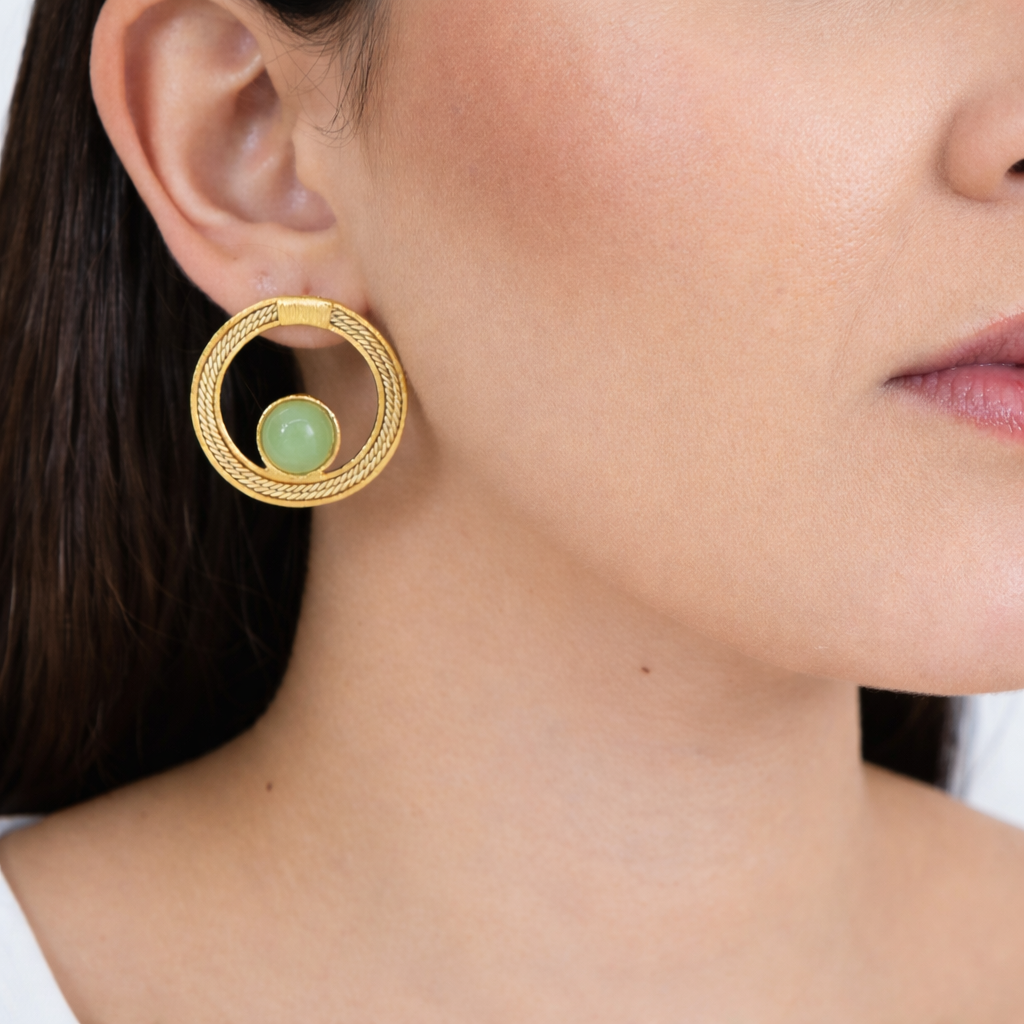 Ethereal Amazonia Natural Gleam Buriti and Green Quartz Stud Earrings