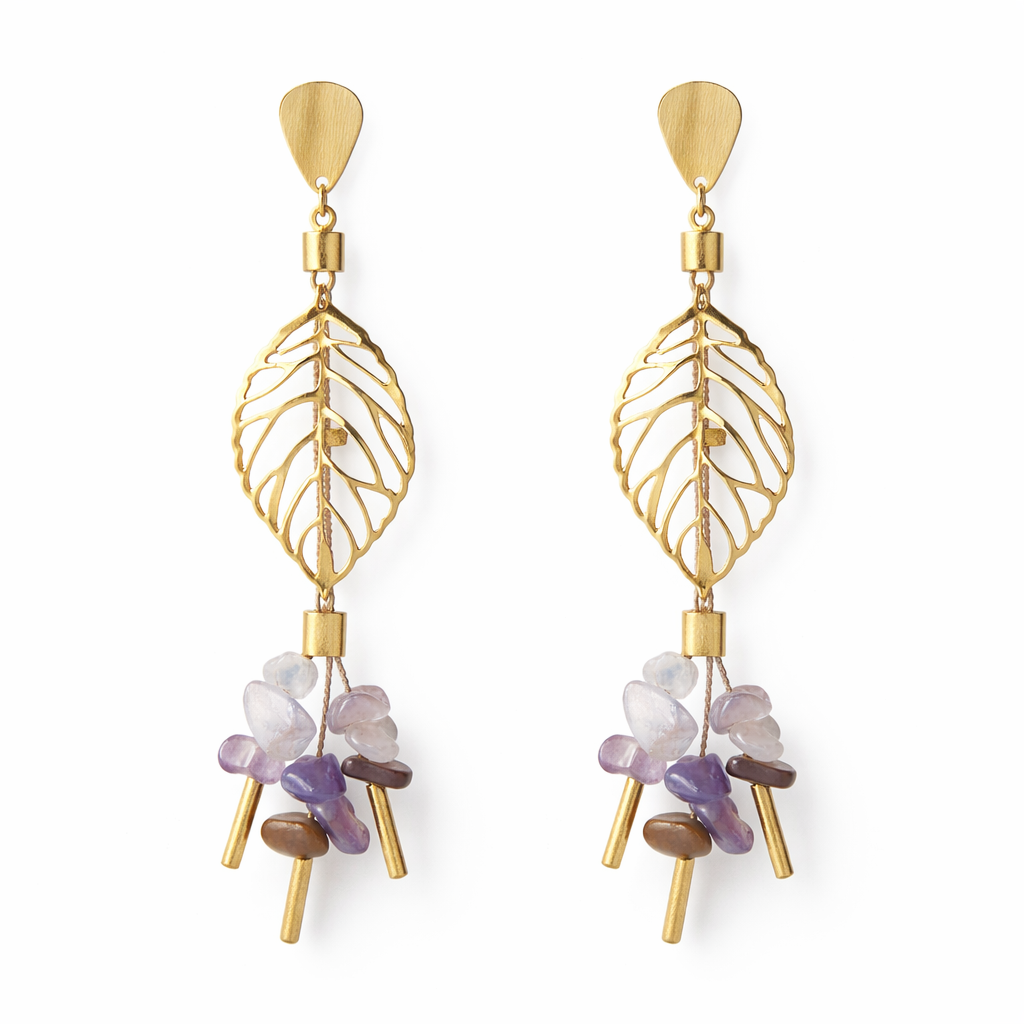 Ethereal Amazonia Golden Leaf Stone Earrings