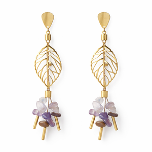 Ethereal Amazonia Golden Leaf Stone Earrings