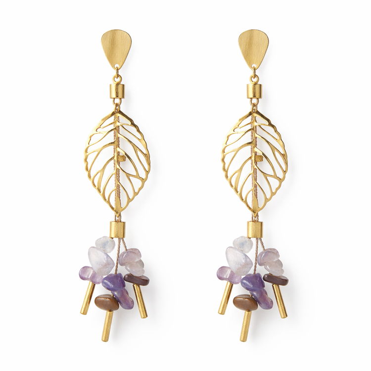 Ethereal Amazonia Golden Leaf Stone Earrings