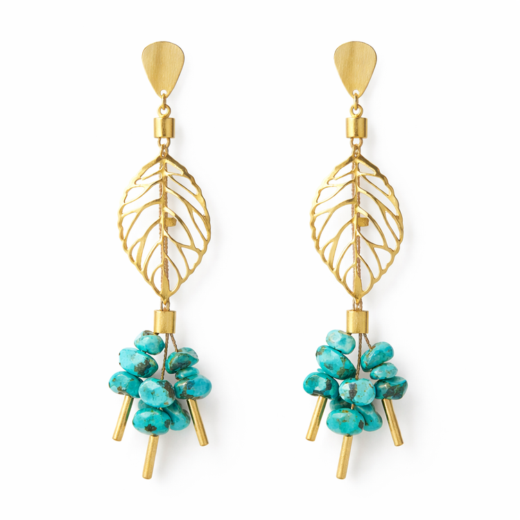 Ethereal Amazonia Golden Leaf Stone Earrings