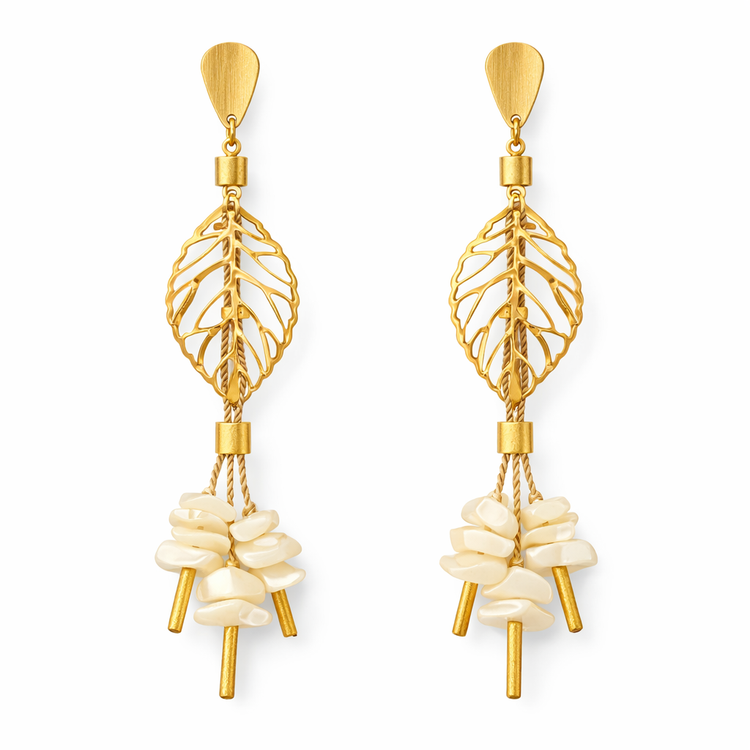 Ethereal Amazonia Golden Leaf Stone Earrings