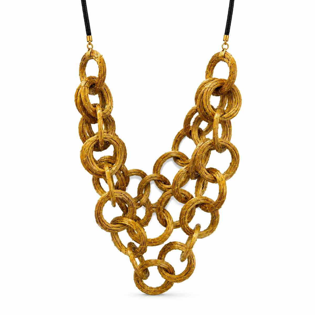 EarthWoven Triple Layer Golden Grass Statement Necklace