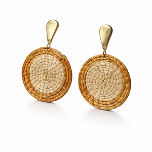 EarthWoven Treasures Golden Grass & Buriti Mandala Earrings – Handwoven Brazilian Statement Drops