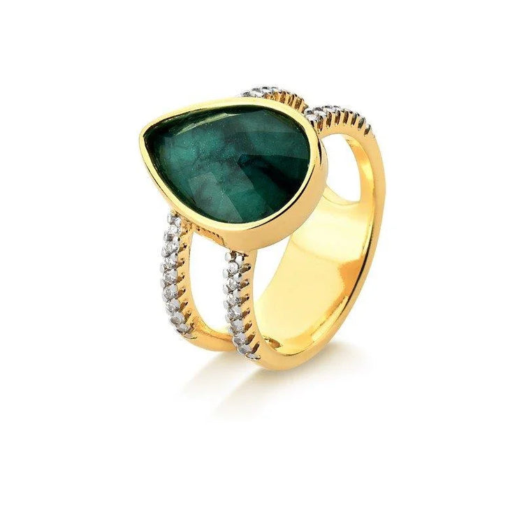 PureNature Ornaments 18k Gold Plated, Rhodium Plated, Luxury Divine Drop Emerald Ring - Treasures of Brazil