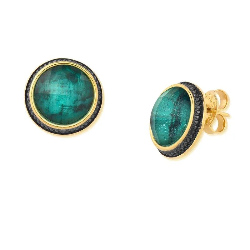 PureNature Ornaments 18k Gold Plated and Dark Rhodium Details Starstruck Glow Emerald Stud Earrings