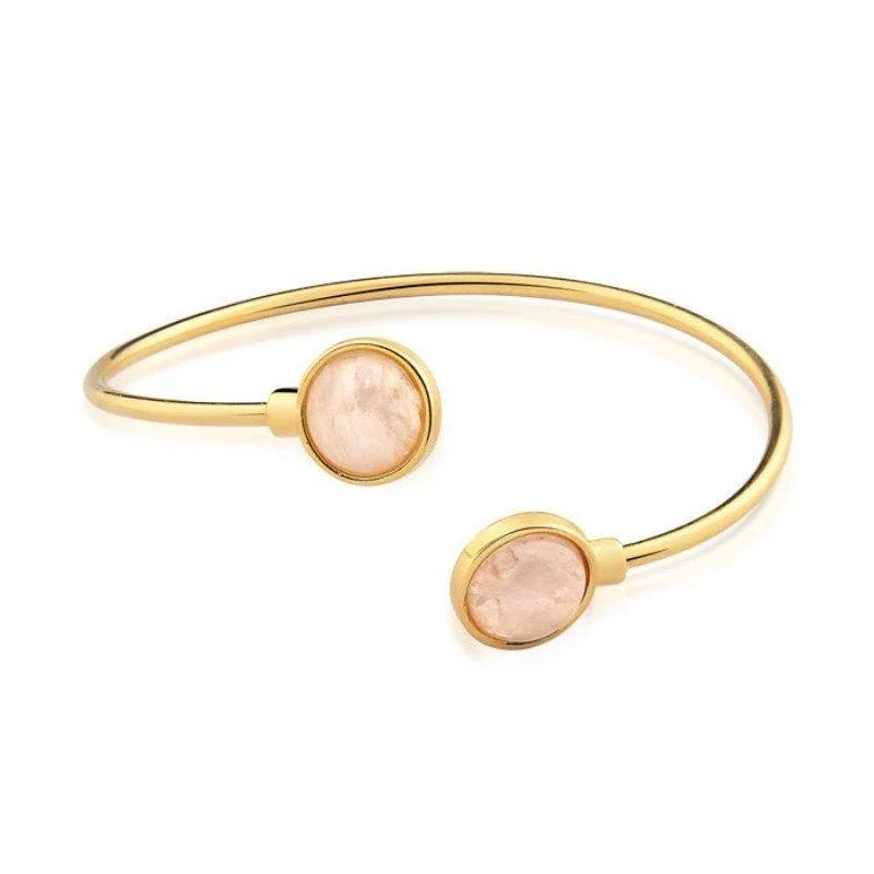 TerraFusion Gems 18k Gold Plated Adjustable Affinity Rose Quartz Cuff Bracelet