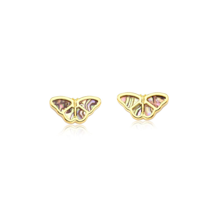 TerraFusion Gems 18k Gold Plated Butterfly Abalone Shell Stud Earrings - Treasures of Brazil